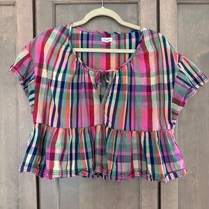 Pilcro Colorful Plaid Peplum Blouse